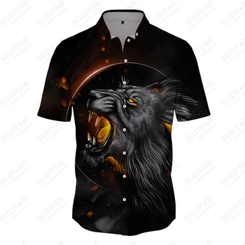 Тениска с изображение на животното Вълк, лятна мода свободна ежедневни риза, мъжка риза с къс ръкав, Риза с отложным яка голям размер