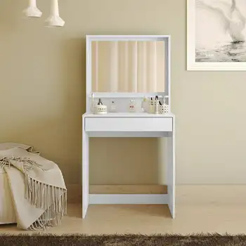 Тоалетка с 1 чекмедже и рафтове с бял цвят за спалня