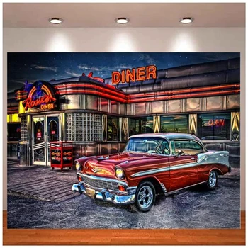 Фон за снимки в рок-н-ролльной вечеря 50-те години, Ретро автомобил на 1950-те години, ретро-Носталгична фон, подпори за студио за фотография, декор за парти