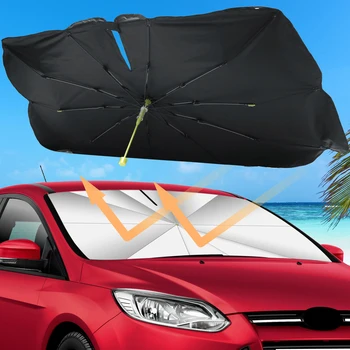 Чадър от слънцето в предното стъкло на колата, Сгъваем Автоматичен Чадър от предно стъкло, здрав козирка за интериора на колата, Сгибаемый на 360 °