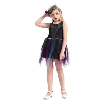 Черно-Лилава рокля Вещици за момичета на вси, Детски костюми на Вещици, за Cosplay, Детски Карнавалните дрехи за ролеви игри
