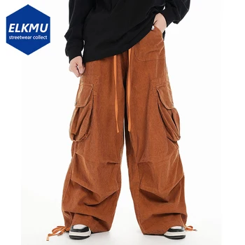 Широки вельветовые панталони, широки панталони, мъжки Есенно-зимни преки Свободни панталони, панталони-карго с голям джоб за мъже